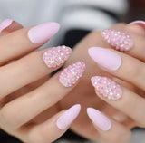 Danell: Light Pink Rhinestone Almond Medium Press On Nails